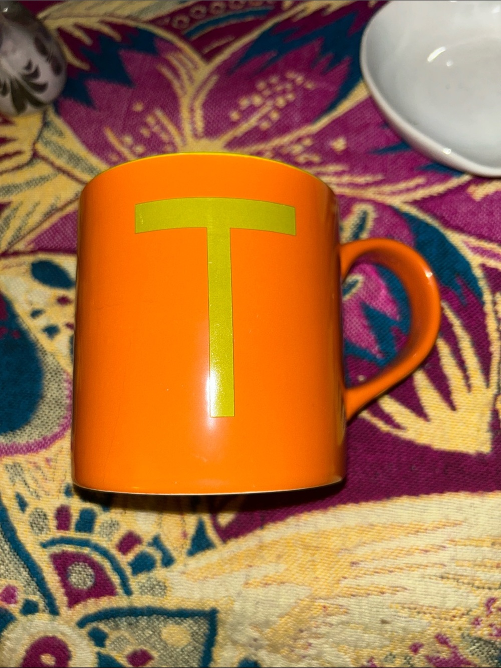 OPALHOUSE Letter "T ” Initial Monogram Orange and Green Stoneware Mug
